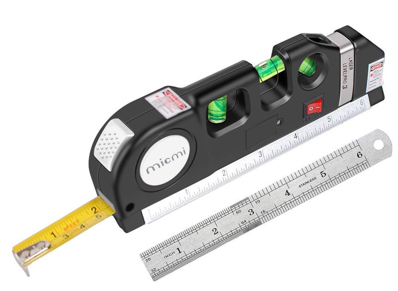 MICMI Laser level, Multipurpose Laser Tape Measure Line 8ft+ Tape Measure Ruler Adjusted Standard and Metric Rulers - Image 1
